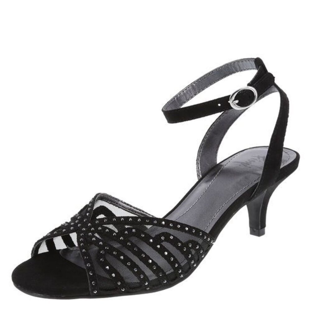 FIONI Clothing Black Studded Strappy Ankle‑Strap Sandals